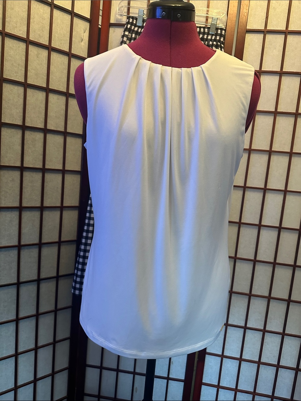 Calvin Klein White Sleeveless Pleated Neck Camisole